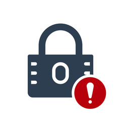 Padlock icon, security icon with exclamation mark. Padlock icon and alert, error, alarm, danger symbol