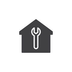 Home with wrench vector icon. filled flat sign for mobile concept and web design. House repair simple solid icon. Symbol, logo illustration. Pixel perfect vector graphics