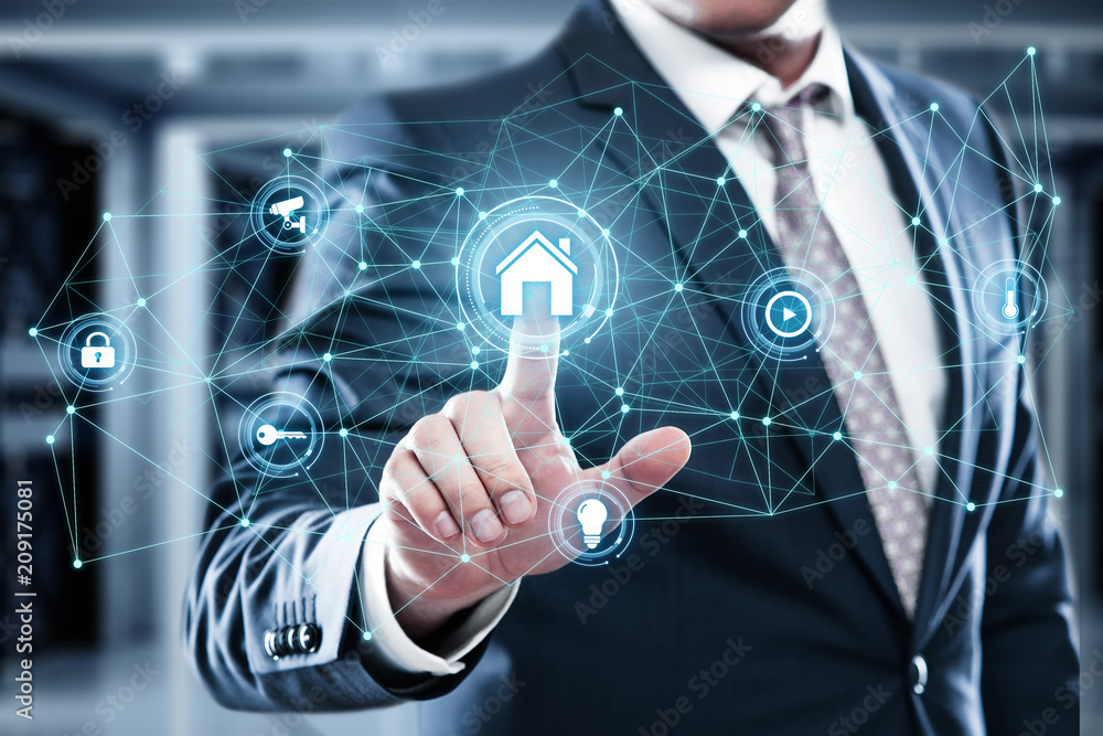 Poster smart home automation control system. innovation technology internet network concept