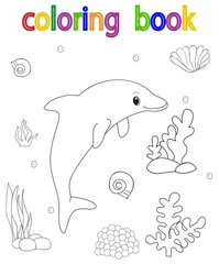 Foto auf Acrylglas Antireflex coloring book for children, dolphin in the sea © zolotons