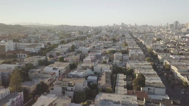 Aerial 4k HD Drone Shot Mission Dolores Park San Francisco California Sunset Flight