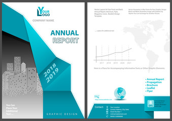 Annual Report Template with Abstract Geometric Element and Illustrative Squared City Skyline in Gray Tones - Layout for Flyer or Brochure and More, Vector