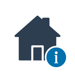 House icon, buildings icon with information sign. House icon and about, faq, help, hint symbol