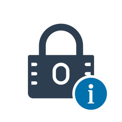 Padlock icon, security icon with information sign. Padlock icon and about, faq, help, hint symbol