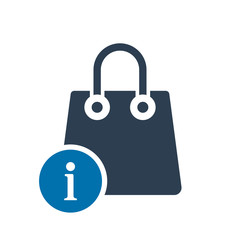 Shopping bag icon, business icon with information sign. Shopping bag icon and about, faq, help, hint symbol