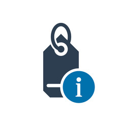Tag icon, business icon with information sign. Tag icon and about, faq, help, hint symbol