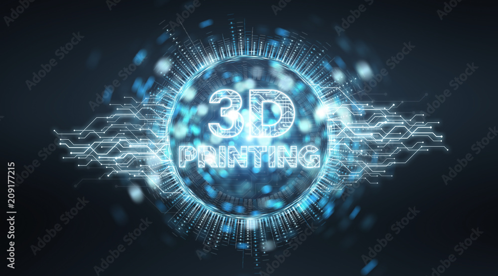 Poster 3d printing digital text hologram background 3d rendering