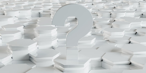 White question icon on hexagons background 3D rendering