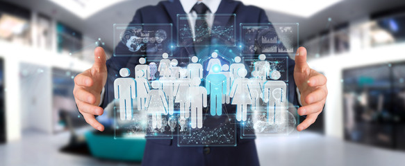 Businessman holding group of people 3D rendering