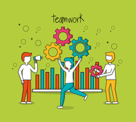 people teamwork statistics progress boys many gears vector illustration