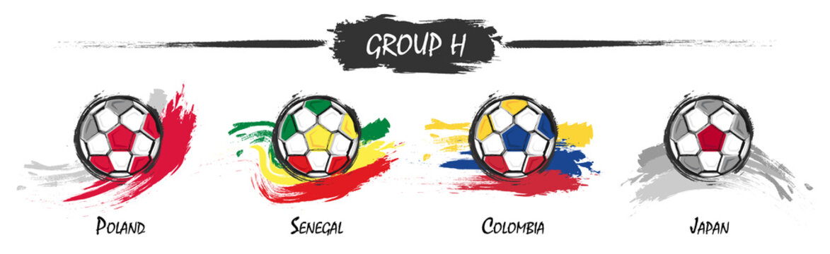 Set of football or soccer national team group H . Watercolor paint art design . Vector for international world championship tournament cup 2018 .