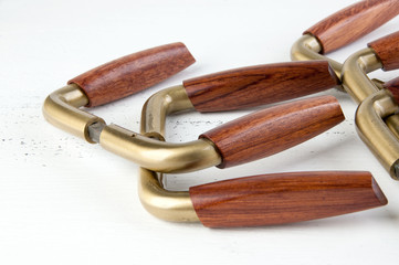 Vintage wooden brass door handles