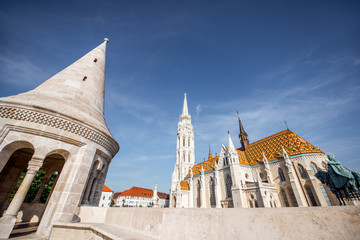 View on Matthias church with Bastion tower during the morning light in Budapest, Hungary