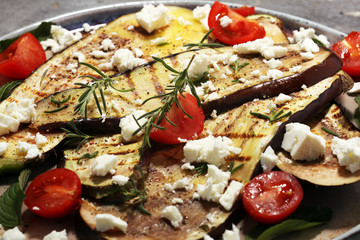 grilled eggplants seasoned with olive oil, garlic and mint