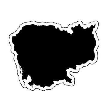 Black silhouette of the country Cambodia with the contour line or frame. Effect of stickers, tag and label. Vector illustration.