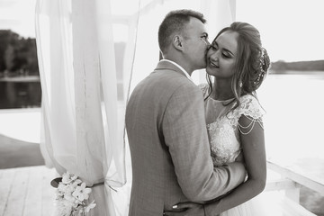 Wedding kiss. Black and white photography
