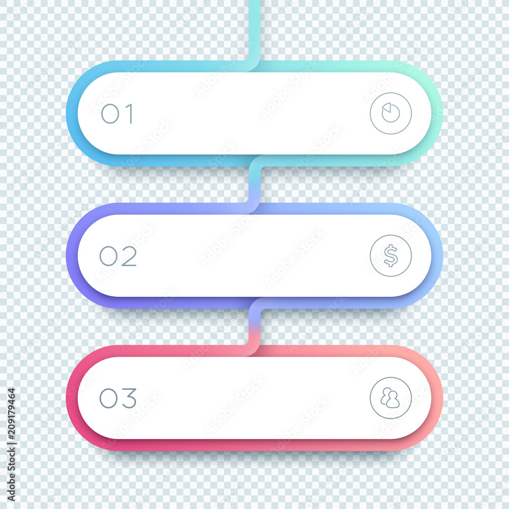 Aufkleber vector 3 step gradient 3d shapes list infographic