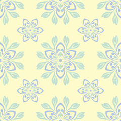 Fototapeta na wymiar Seamless background with floral pattern. Beige background with light blue and green flower elements