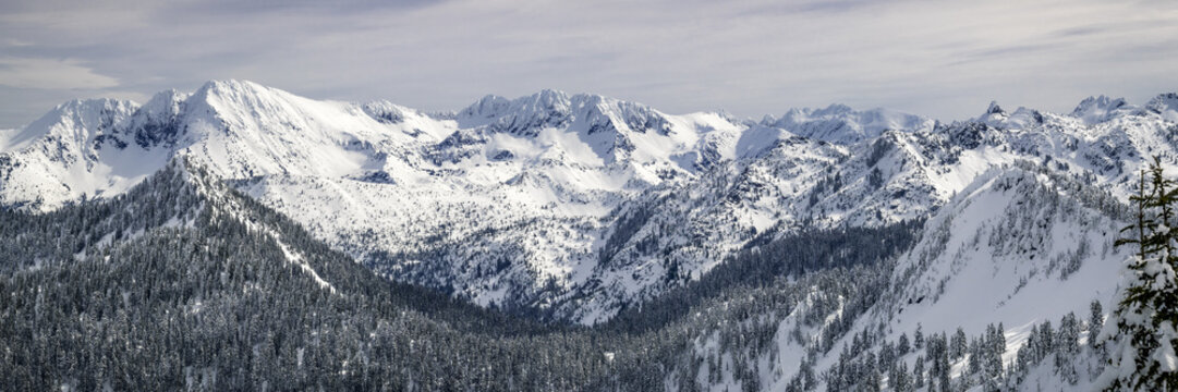 Snowy Cascade Mountain Range Breathtaking Panorama