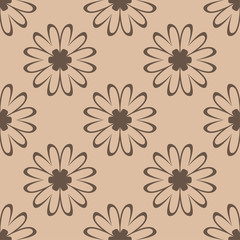 Dark brown floral seamless pattern on beige background