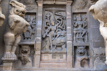 Carved idol on the inner wall of the Kanchi Kailasanathar temple,  Kanchipuram, Tamil Nadu, India