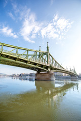 View on the famous Liberty bridge on Danube river during the morning light in Budapest, Hungary