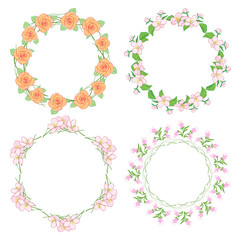 flowers in wreath - round floral vector frames