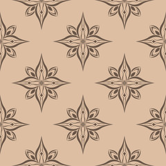 Brown floral seamless pattern on beige background