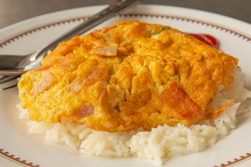 Omelet on rice , Thai Food.
