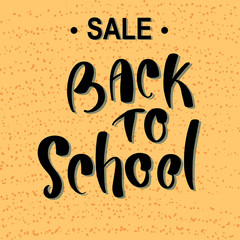 Back to school sale banner vector design on orange textured background for store discount promotion. Layout for discount labels, flyers and shopping. Vector illustration. eps 10