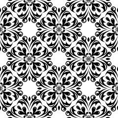 Fototapeta premium Black floral seamless design on white background