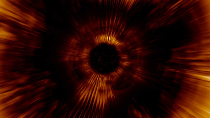 3D rendering of bright lines moving away from us. Lines of light form a dynamic bright tunnel in...