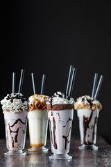 milk cocktails on black background