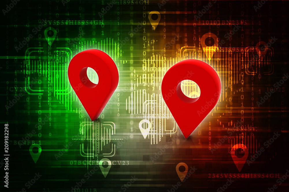 Poster 3d rendering Red map pointer
