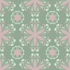 Green floral background. Seamless pattern with flower designs