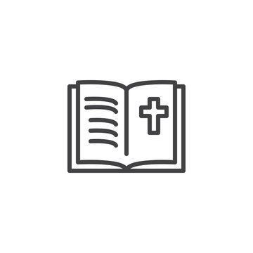 Holy Bible outline icon. linear style sign for mobile concept and web design. Open Bible book with cross simple line vector icon. Symbol, logo illustration. Pixel perfect vector graphics