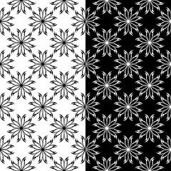 Black and white floral seamless patterns. Set of backgrounds