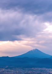 Mountain Fuji with rain cloudy in early morning