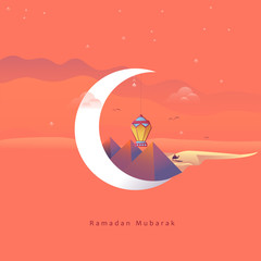 Ramadan Mubarak illustrations with Egyptian style can be used for wishing an greeting during holy month