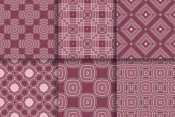 Seamless patterns from geometric shapes. Set of colored backgrounds