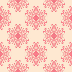 Red floral seamless design on beige background