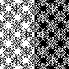 Black and white floral seamless patterns. Set of backgrounds