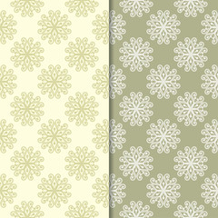 Olive green floral backgrounds. Set of seamless patterns