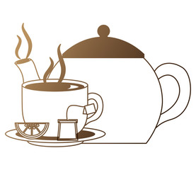 teapot with delicious lemon tea cup isolated icon vector illustration design