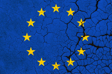 Crumbled european flag cracked EU flag