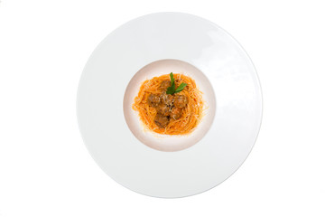 Food. Flat lay. Photo of food.Food photo. View from above. on the plate. white background, isolated. Suitable for restaurant menu