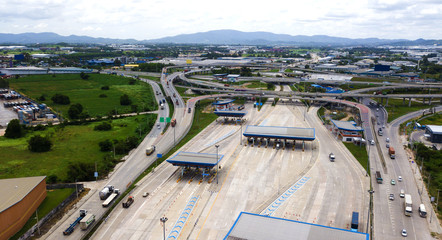 Aerial view of hightway to industrial estate ,transportation and shipping concept