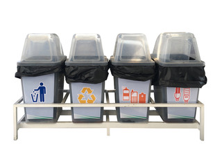 Recycle bins with recycle symbol, General waste, battery cell phone waste, Light bulb waste./plastic box .