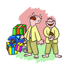 Capricious and educated children. Optimism and pessimism. Illustration