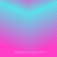 Square abstract background with striped halftone pattern in neon colors. Texture of gradient diagonal V-shape line ornament. Design template of flyer, banner, cover, poster. Vector illustration.